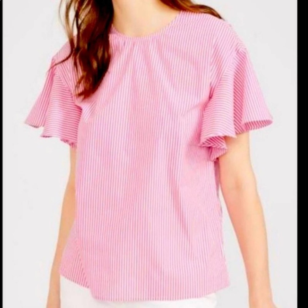 J. McLaughlin Striped Flutter Sleeve Keyhole Back Short Sleeve Blouse Size XS